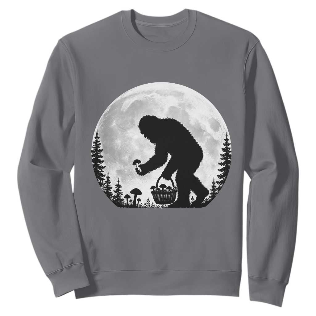 Bigfoot Mushroom Hunter Sweatshirt Vintage Sasquatch Art Mystical Nature Lover Retro Full Moon