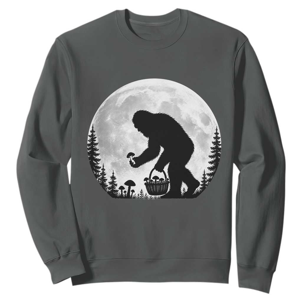 Bigfoot Mushroom Hunter Sweatshirt Vintage Sasquatch Art Mystical Nature Lover Retro Full Moon