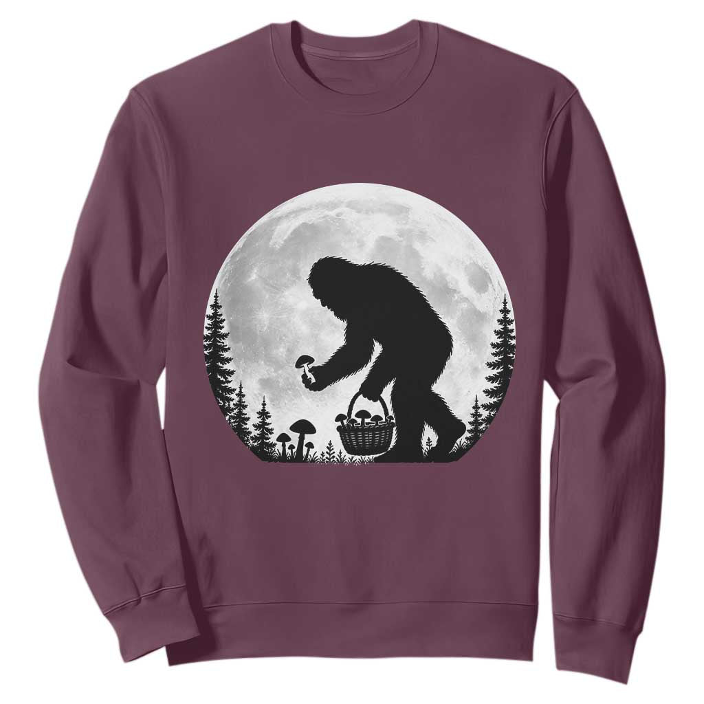 Bigfoot Mushroom Hunter Sweatshirt Vintage Sasquatch Art Mystical Nature Lover Retro Full Moon
