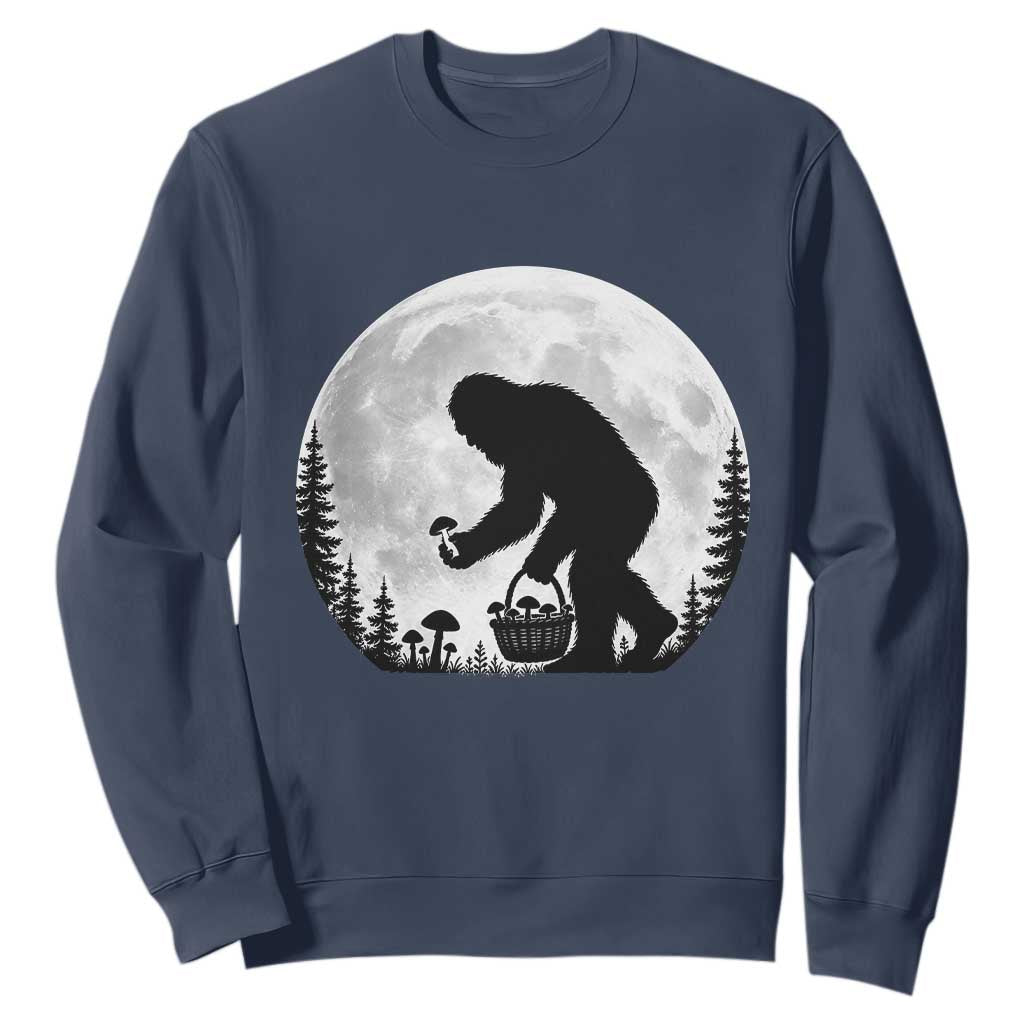 Bigfoot Mushroom Hunter Sweatshirt Vintage Sasquatch Art Mystical Nature Lover Retro Full Moon