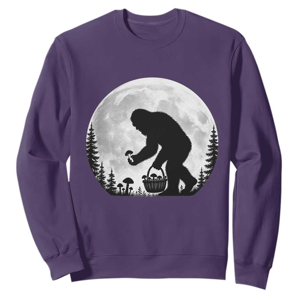 Bigfoot Mushroom Hunter Sweatshirt Vintage Sasquatch Art Mystical Nature Lover Retro Full Moon