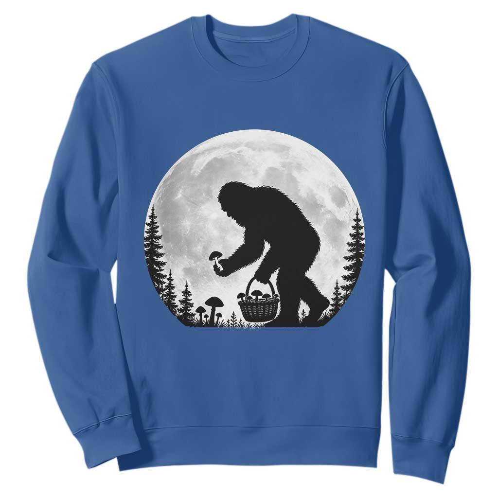 Bigfoot Mushroom Hunter Sweatshirt Vintage Sasquatch Art Mystical Nature Lover Retro Full Moon