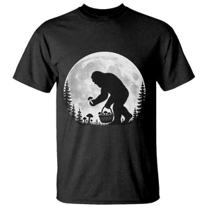 Bigfoot Mushroom Hunter T Shirt Vintage Sasquatch Art Mystical Nature Lover Retro Full Moon