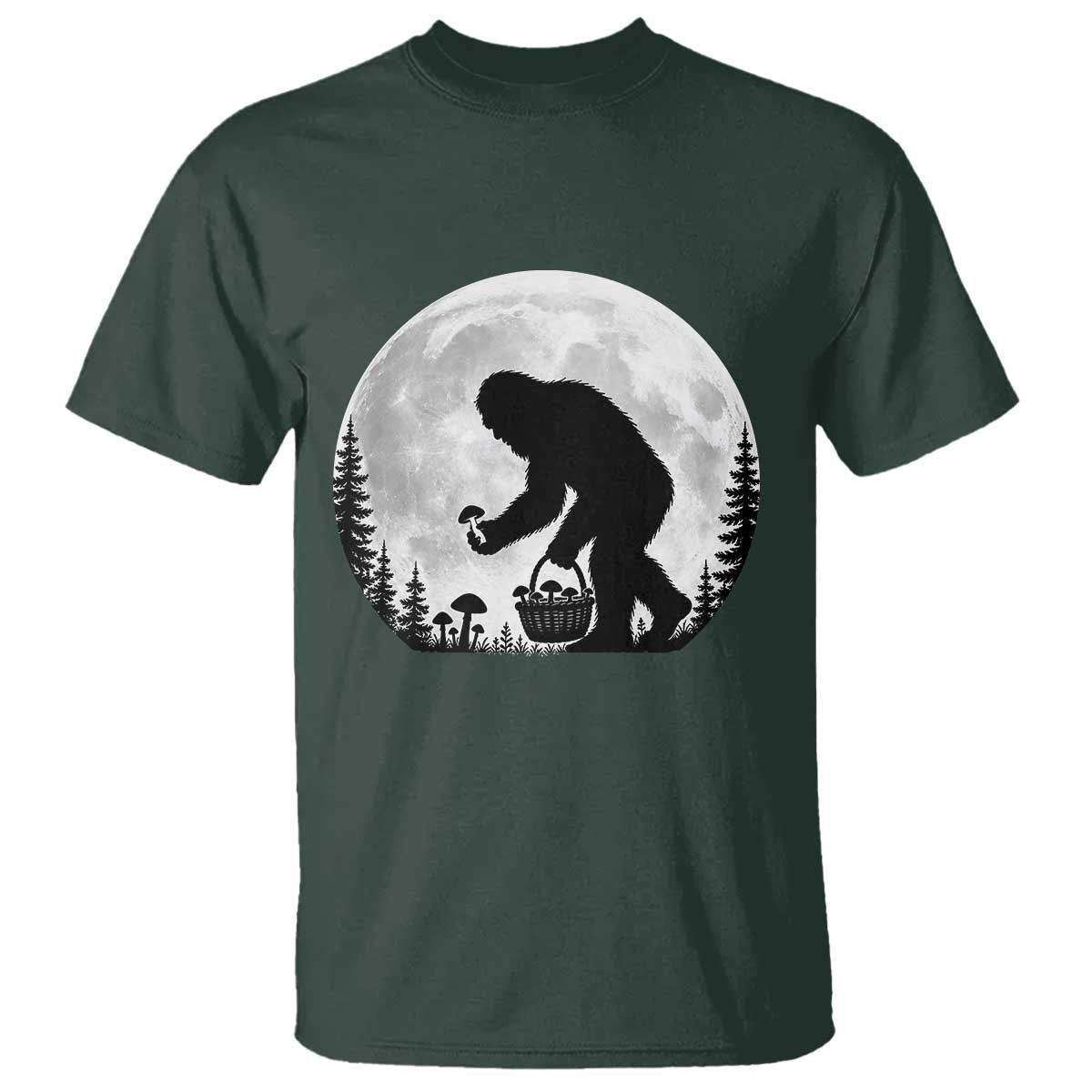 Bigfoot Mushroom Hunter T Shirt Vintage Sasquatch Art Mystical Nature Lover Retro Full Moon