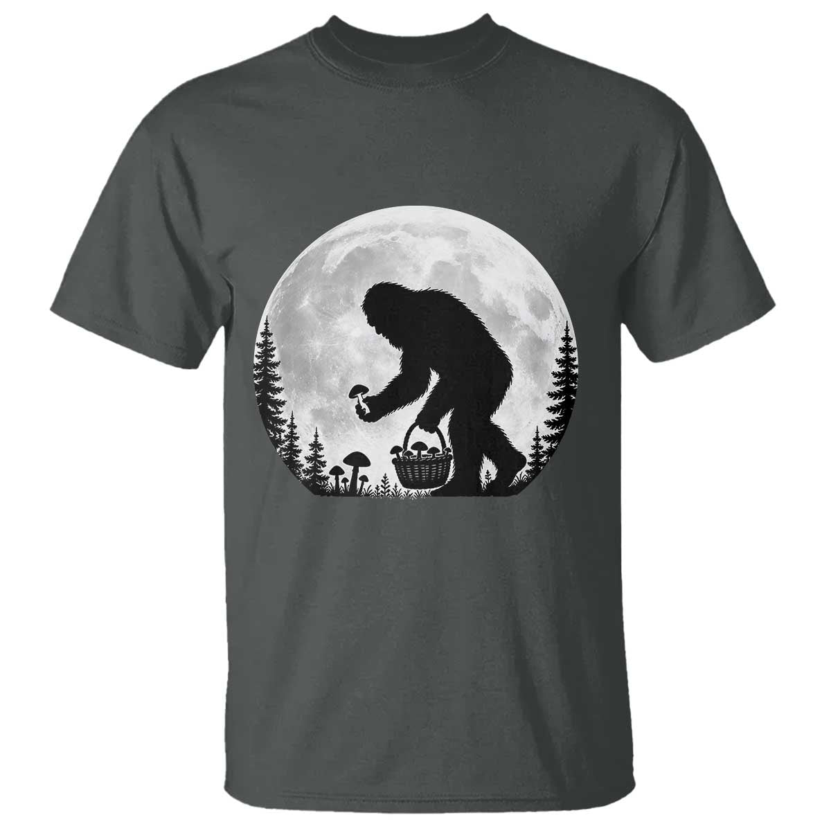 Bigfoot Mushroom Hunter T Shirt Vintage Sasquatch Art Mystical Nature Lover Retro Full Moon