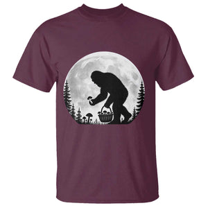 Bigfoot Mushroom Hunter T Shirt Vintage Sasquatch Art Mystical Nature Lover Retro Full Moon
