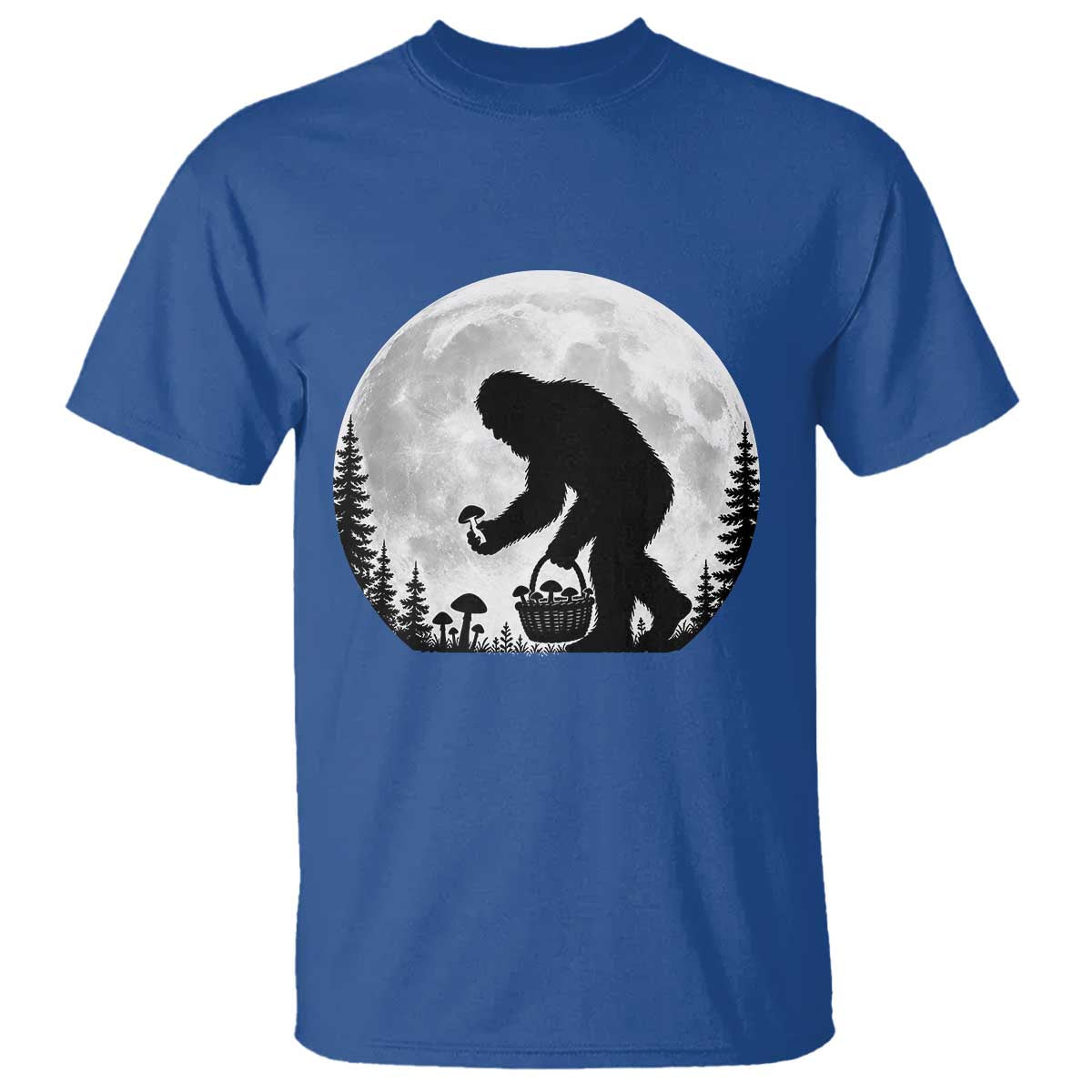 Bigfoot Mushroom Hunter T Shirt Vintage Sasquatch Art Mystical Nature Lover Retro Full Moon