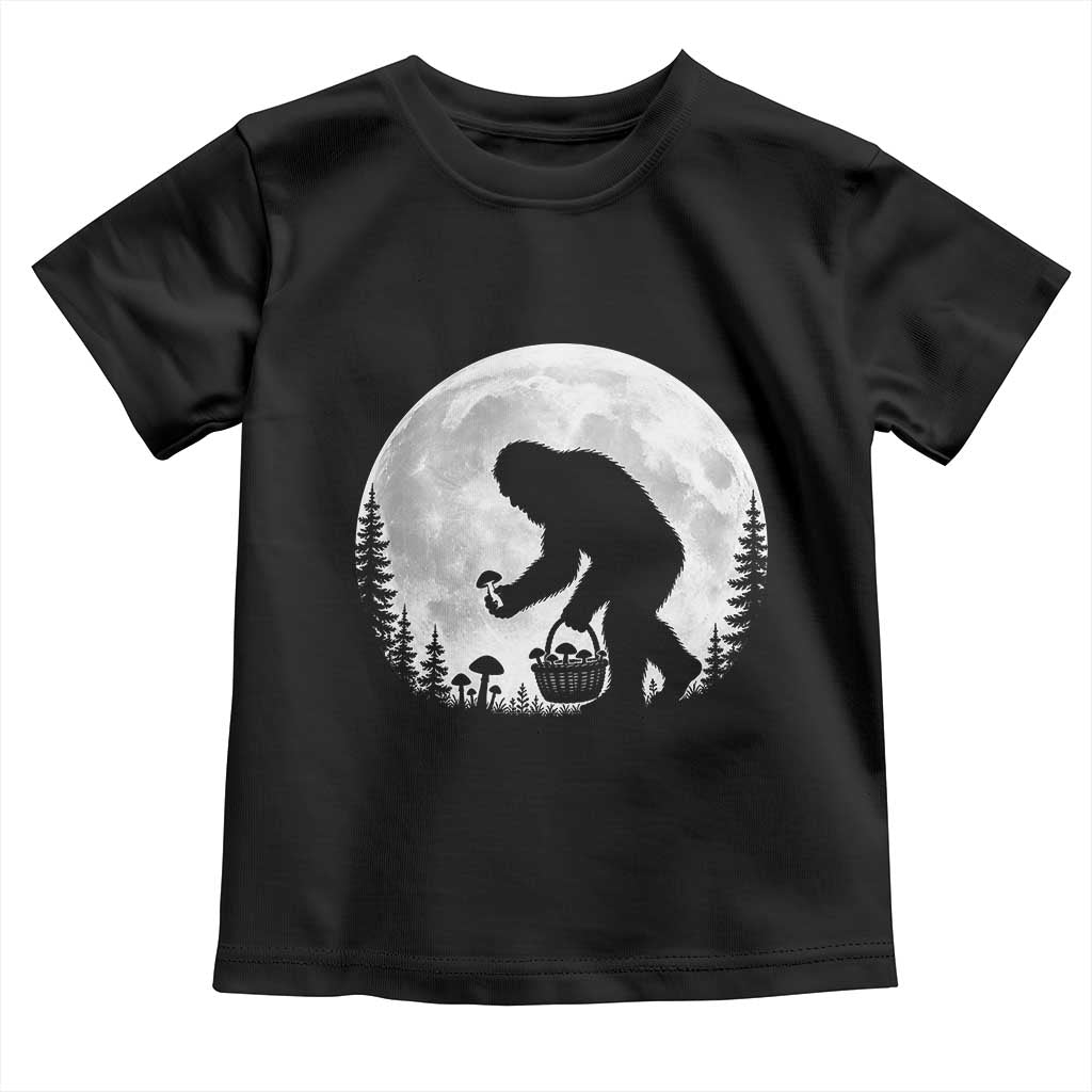 Bigfoot Mushroom Hunter Toddler T Shirt Vintage Sasquatch Art Mystical Nature Lover Retro Full Moon TS10 Black Print Your Wear