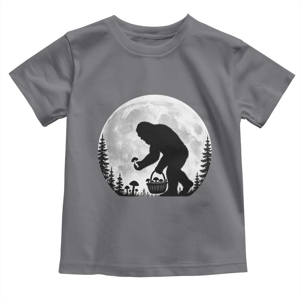 Bigfoot Mushroom Hunter Toddler T Shirt Vintage Sasquatch Art Mystical Nature Lover Retro Full Moon
