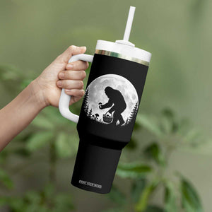 Bigfoot Mushroom Hunter Tumbler With Handle Vintage Sasquatch Art Mystical Nature Lover Retro Full Moon