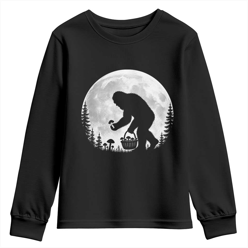 Bigfoot Mushroom Hunter Youth Sweatshirt Vintage Sasquatch Art Mystical Nature Lover Retro Full Moon
