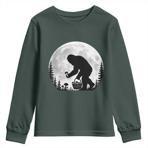 Bigfoot Mushroom Hunter Youth Sweatshirt Vintage Sasquatch Art Mystical Nature Lover Retro Full Moon
