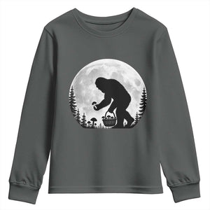 Bigfoot Mushroom Hunter Youth Sweatshirt Vintage Sasquatch Art Mystical Nature Lover Retro Full Moon