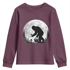 Bigfoot Mushroom Hunter Youth Sweatshirt Vintage Sasquatch Art Mystical Nature Lover Retro Full Moon