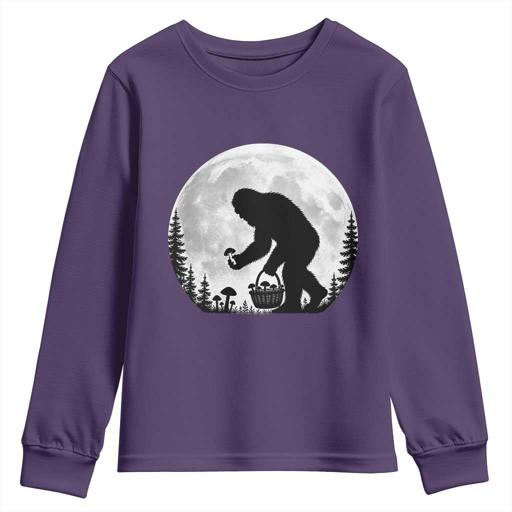 Bigfoot Mushroom Hunter Youth Sweatshirt Vintage Sasquatch Art Mystical Nature Lover Retro Full Moon