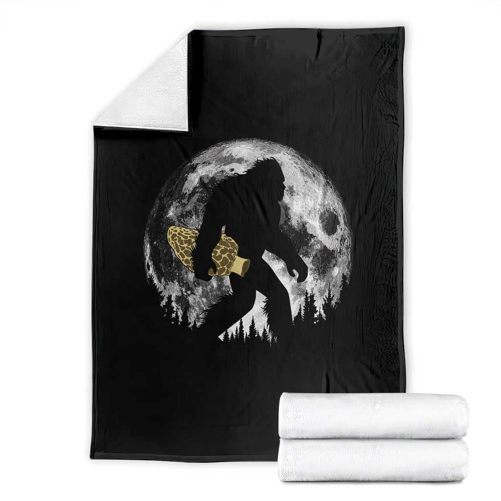 Bigfoot with Morel Mushroom Throw Blanket Sasquatch Fungi Full Moon Silhouette Graphic TS10 Black Print Your Wear