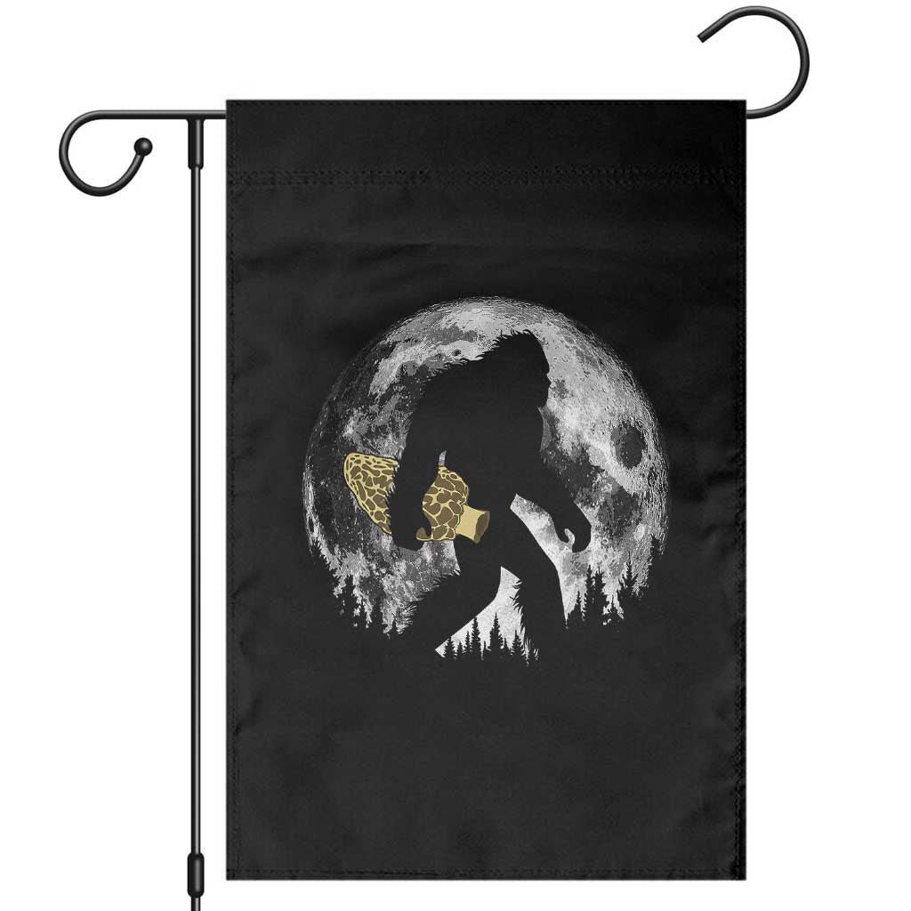 Bigfoot with Morel Mushroom Garden Flag Sasquatch Fungi Full Moon Silhouette Graphic