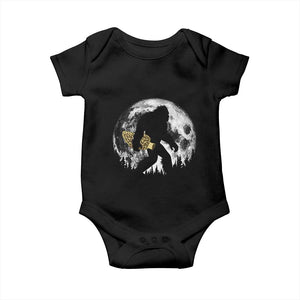 Bigfoot with Morel Mushroom Baby Onesie Sasquatch Fungi Full Moon Silhouette Graphic