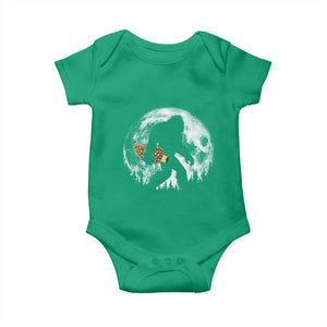 Bigfoot with Morel Mushroom Baby Onesie Sasquatch Fungi Full Moon Silhouette Graphic
