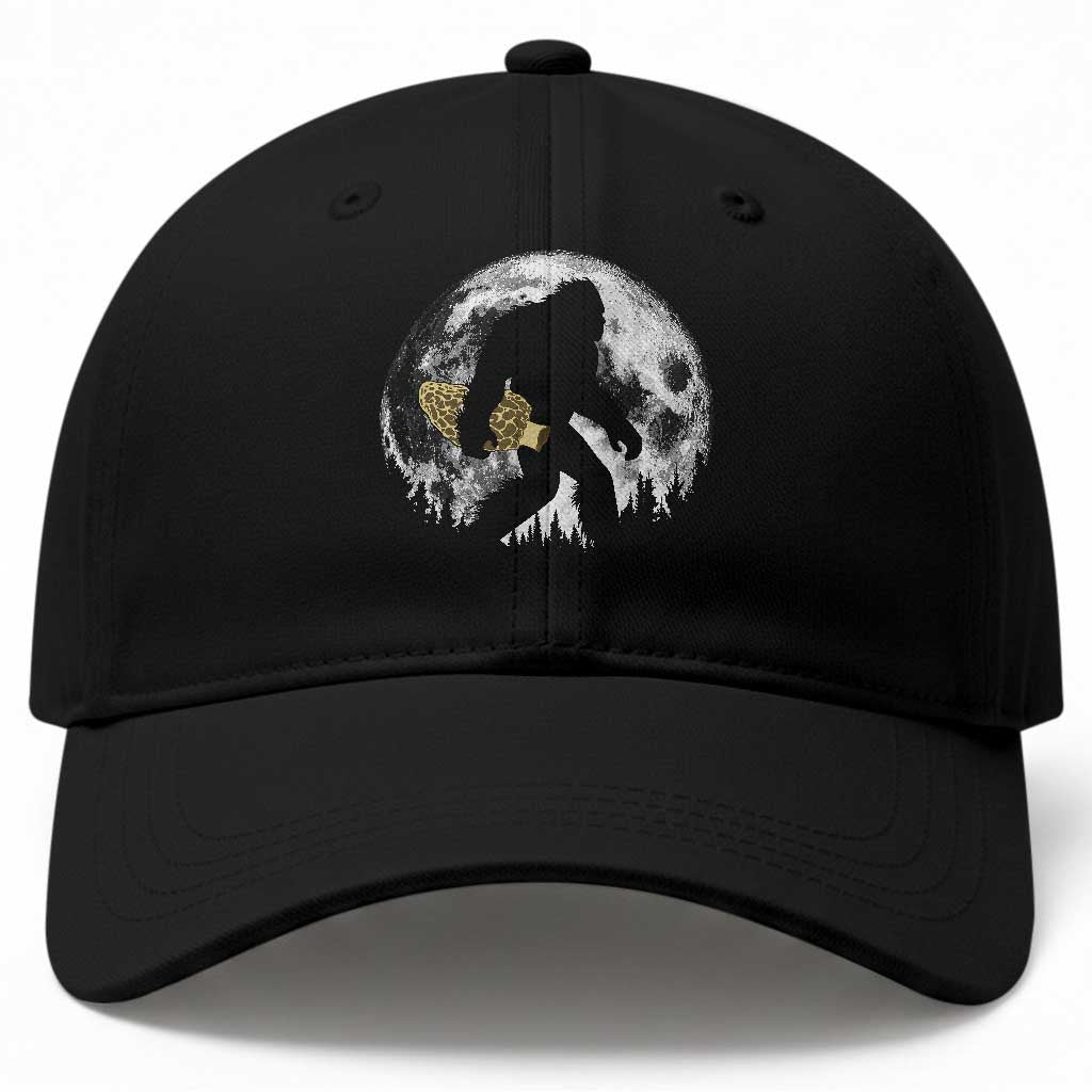 Bigfoot with Morel Mushroom Baseball Cap Sasquatch Fungi Full Moon Silhouette Graphic TS10 Print Your Wear