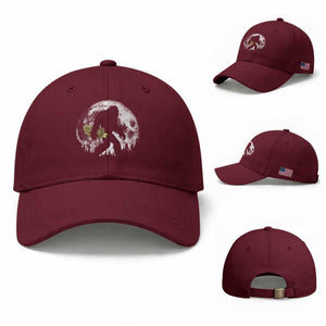 Bigfoot with Morel Mushroom Baseball Cap Sasquatch Fungi Full Moon Silhouette Graphic