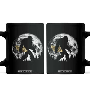Bigfoot with Morel Mushroom Coffee Mug Sasquatch Fungi Full Moon Silhouette Graphic