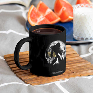 Bigfoot with Morel Mushroom Coffee Mug Sasquatch Fungi Full Moon Silhouette Graphic