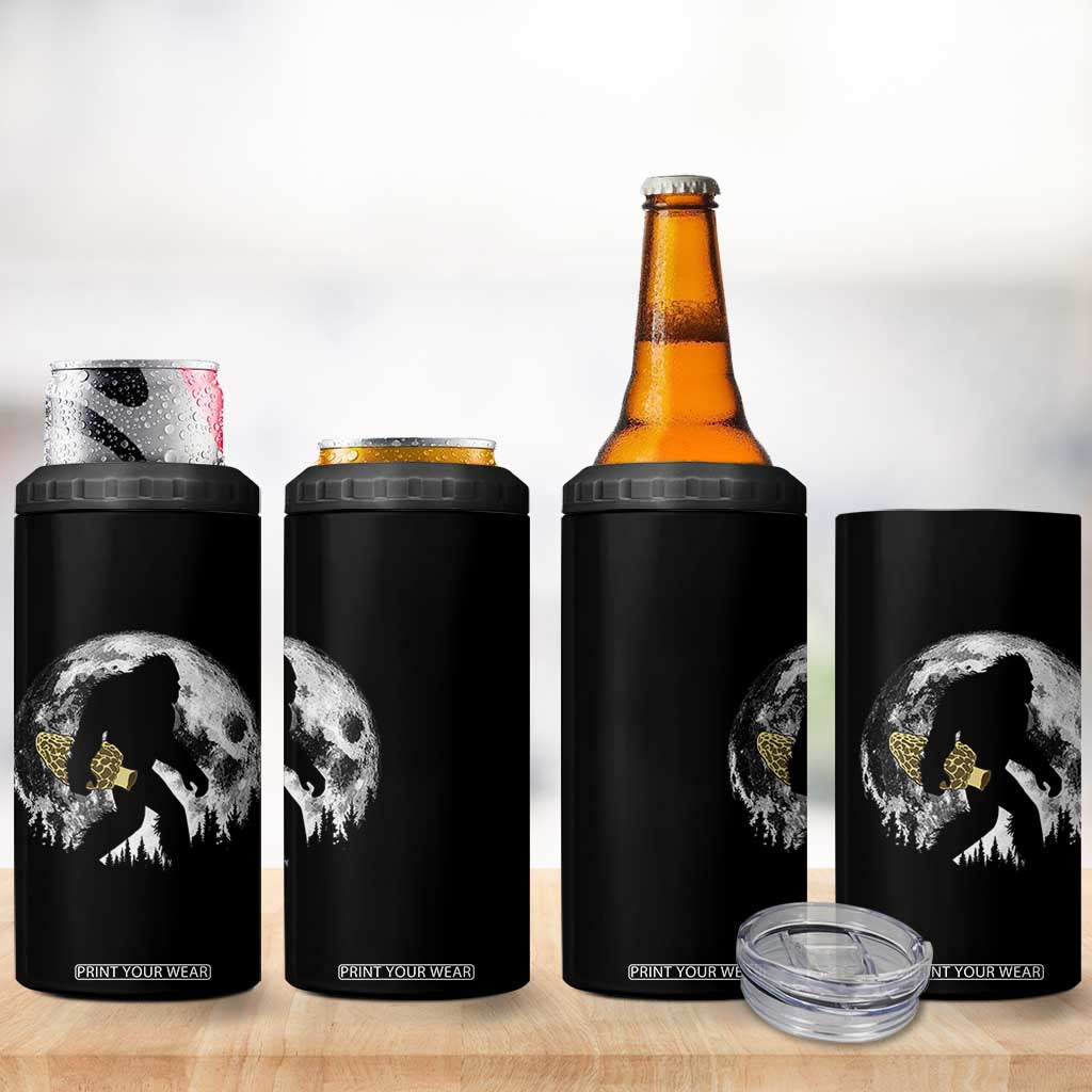 Bigfoot with Morel Mushroom 4 in 1 Can Cooler Tumbler Sasquatch Fungi Full Moon Silhouette Graphic