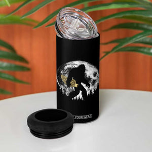 Bigfoot with Morel Mushroom 4 in 1 Can Cooler Tumbler Sasquatch Fungi Full Moon Silhouette Graphic