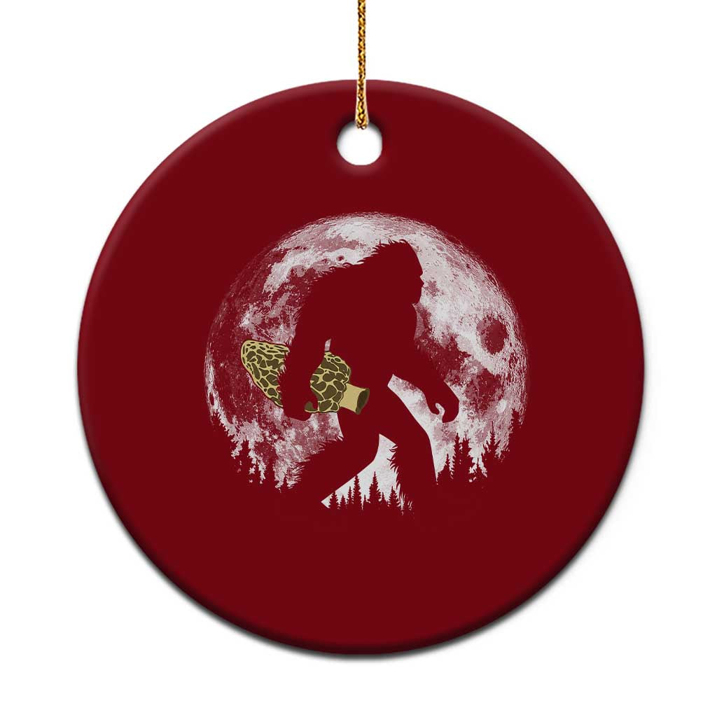 Bigfoot with Morel Mushroom Ceramic Ornament Sasquatch Fungi Full Moon Silhouette Graphic TS10 1pc Red Print Your Wear
