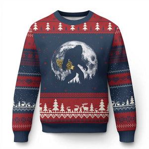 Bigfoot with Morel Mushroom Ugly Christmas Sweater Sasquatch Fungi Full Moon Silhouette Graphic