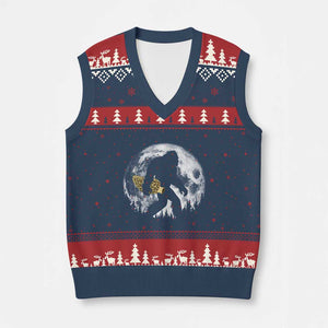 Bigfoot with Morel Mushroom V-Neck Knit Sweater Vest Sasquatch Fungi Full Moon Silhouette Graphic