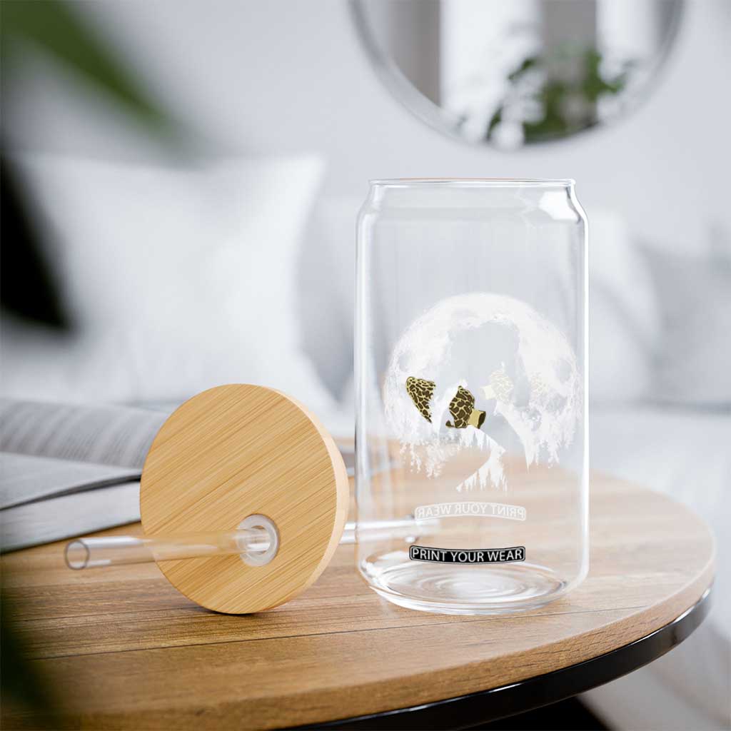 Bigfoot with Morel Mushroom Glass Can Sasquatch Fungi Full Moon Silhouette Graphic