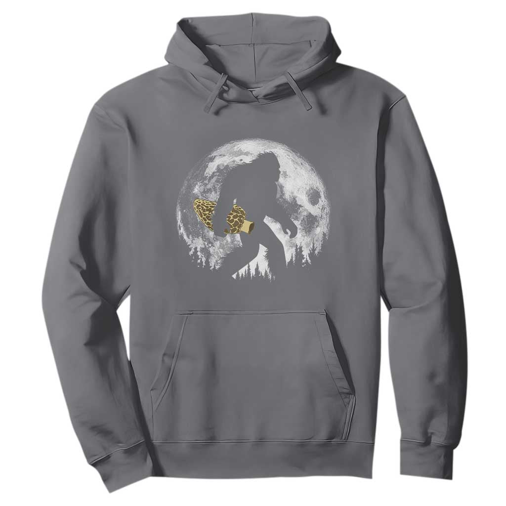 Bigfoot with Morel Mushroom Hoodie Sasquatch Fungi Full Moon Silhouette Graphic