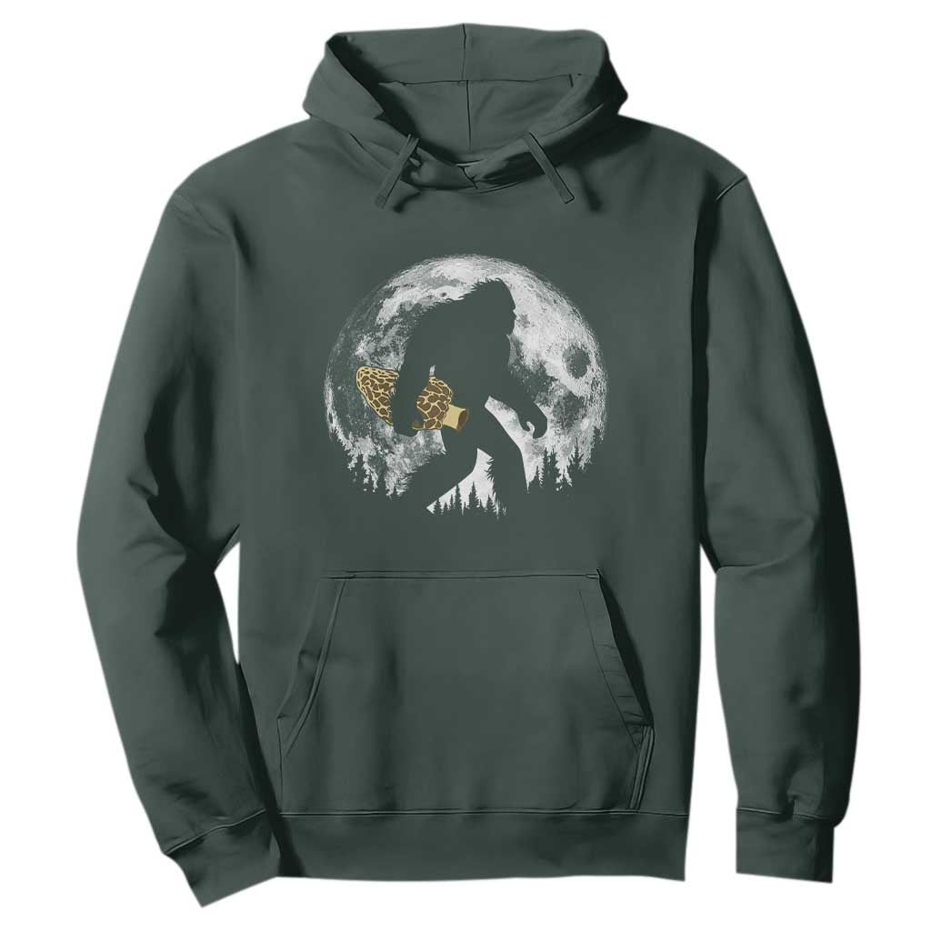 Bigfoot with Morel Mushroom Hoodie Sasquatch Fungi Full Moon Silhouette Graphic