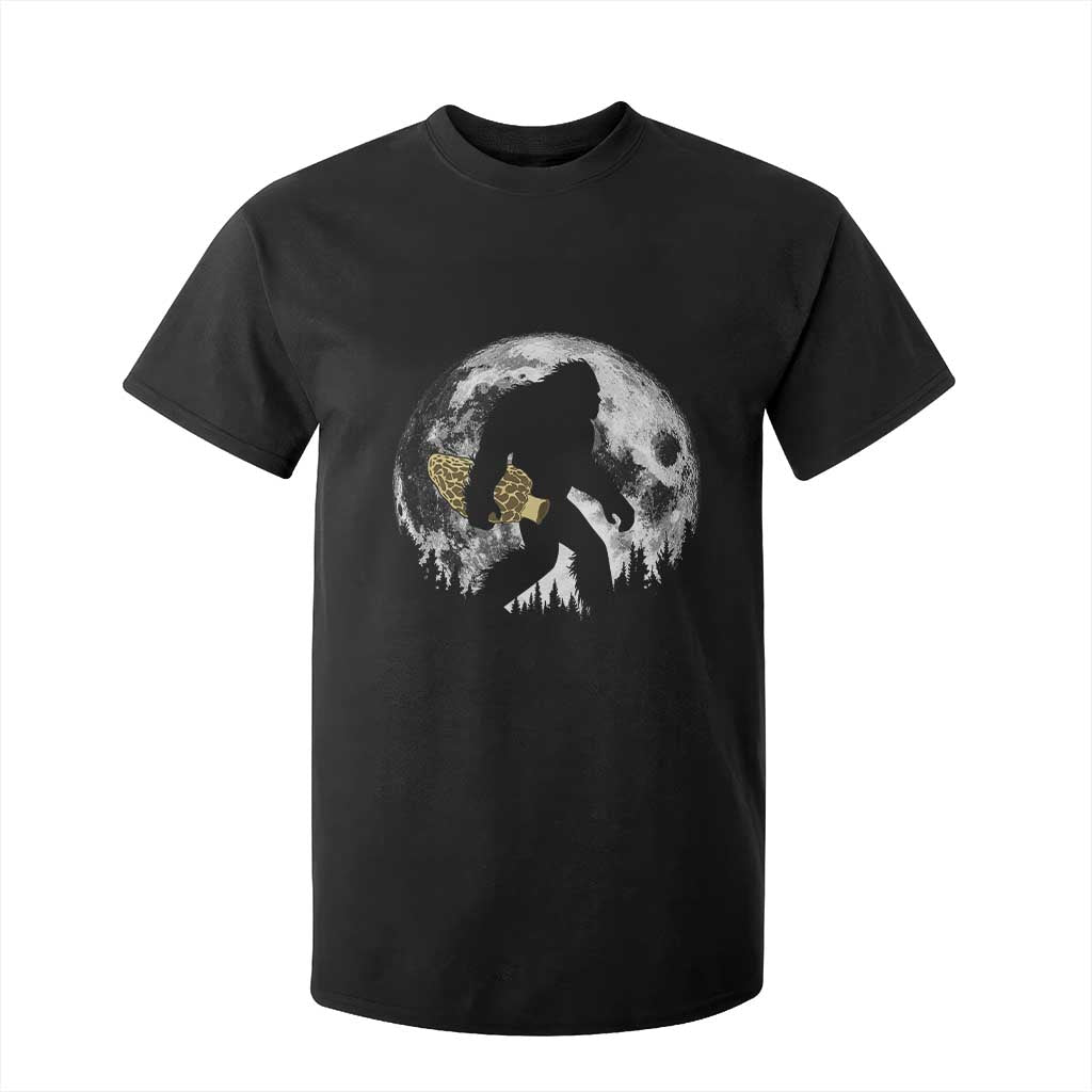 Bigfoot with Morel Mushroom T Shirt For Kid Sasquatch Fungi Full Moon Silhouette Graphic