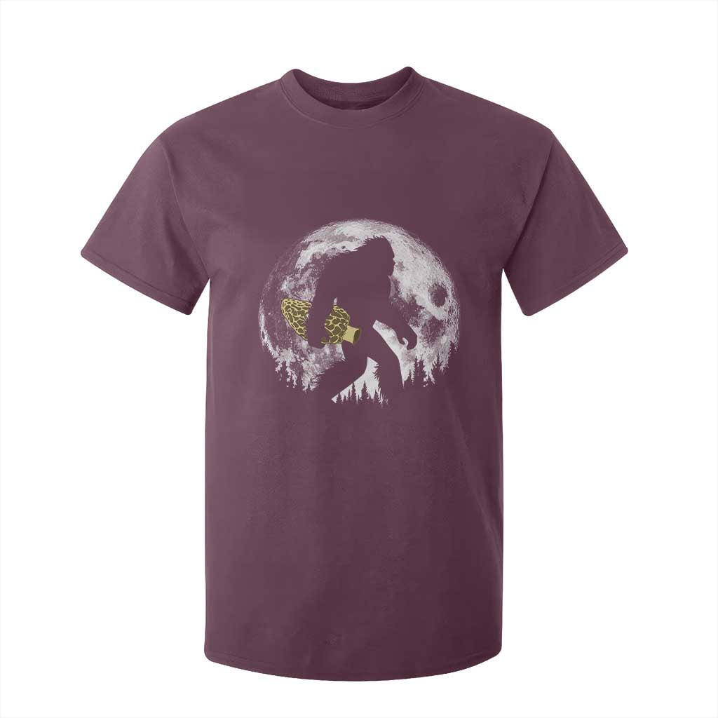 Bigfoot with Morel Mushroom T Shirt For Kid Sasquatch Fungi Full Moon Silhouette Graphic