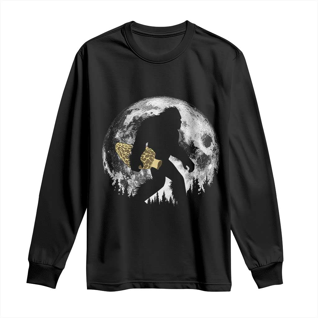 Bigfoot with Morel Mushroom Long Sleeve Shirt Sasquatch Fungi Full Moon Silhouette Graphic TS10 Black Print Your Wear