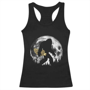 Bigfoot with Morel Mushroom Racerback Tank Top Sasquatch Fungi Full Moon Silhouette Graphic