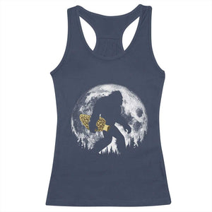 Bigfoot with Morel Mushroom Racerback Tank Top Sasquatch Fungi Full Moon Silhouette Graphic
