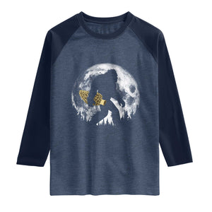 Bigfoot with Morel Mushroom Raglan Shirt Sasquatch Fungi Full Moon Silhouette Graphic