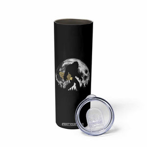 Bigfoot with Morel Mushroom Skinny Tumbler Sasquatch Fungi Full Moon Silhouette Graphic
