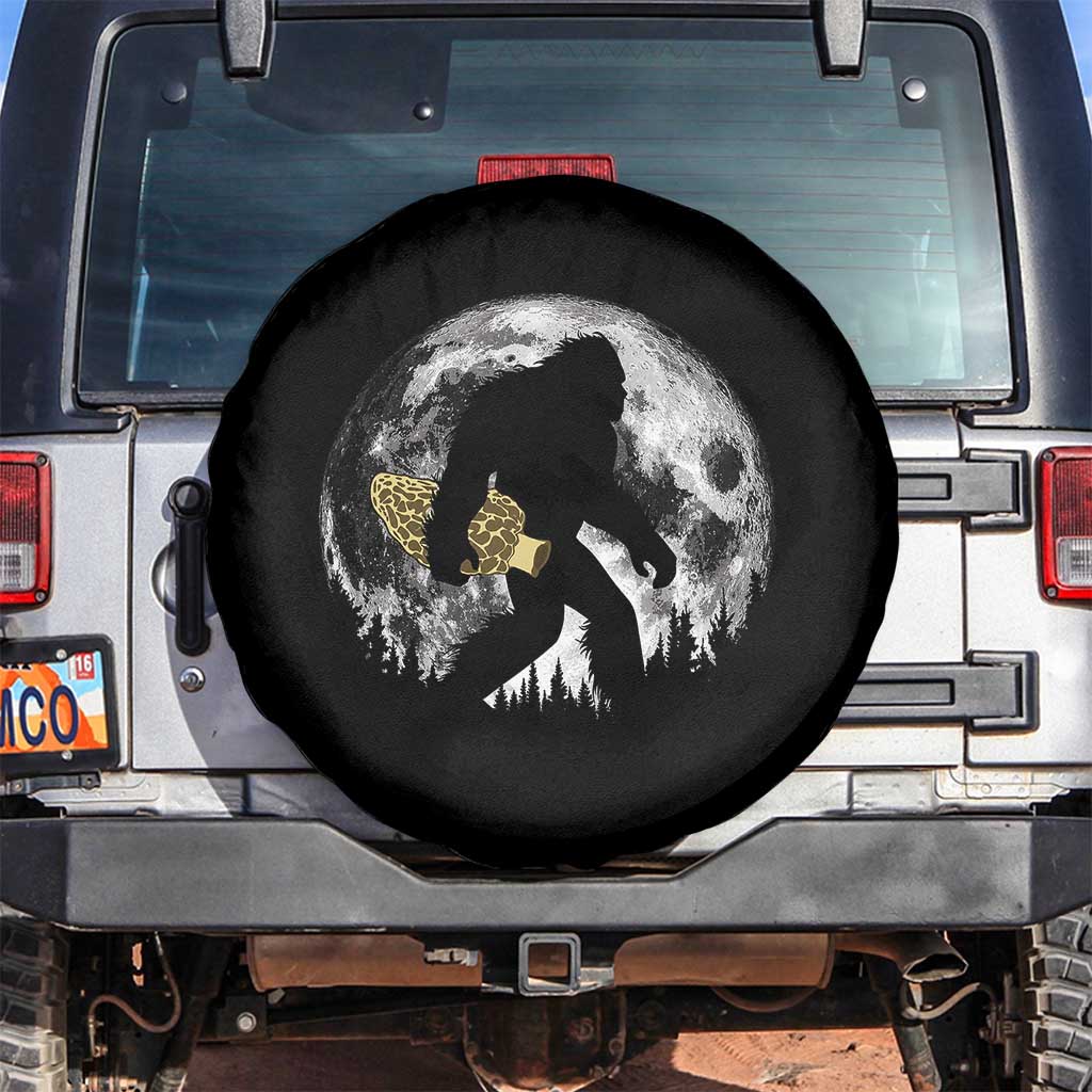 Bigfoot with Morel Mushroom Spare Tire Cover Sasquatch Fungi Full Moon Silhouette Graphic TS10 No hole Black Print Your Wear