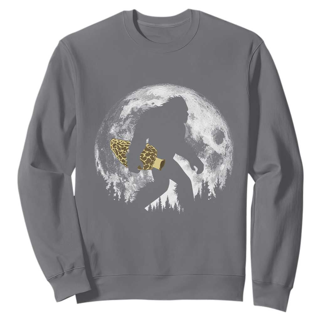 Bigfoot with Morel Mushroom Sweatshirt Sasquatch Fungi Full Moon Silhouette Graphic
