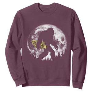 Bigfoot with Morel Mushroom Sweatshirt Sasquatch Fungi Full Moon Silhouette Graphic