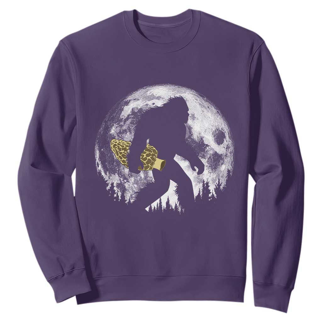 Bigfoot with Morel Mushroom Sweatshirt Sasquatch Fungi Full Moon Silhouette Graphic