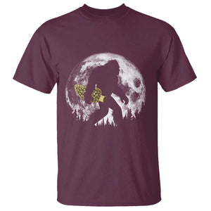 Bigfoot with Morel Mushroom T Shirt Sasquatch Fungi Full Moon Silhouette Graphic
