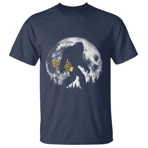 Bigfoot with Morel Mushroom T Shirt Sasquatch Fungi Full Moon Silhouette Graphic