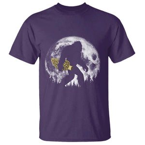 Bigfoot with Morel Mushroom T Shirt Sasquatch Fungi Full Moon Silhouette Graphic