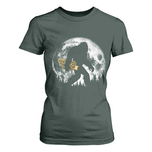 Bigfoot with Morel Mushroom T Shirt For Women Sasquatch Fungi Full Moon Silhouette Graphic